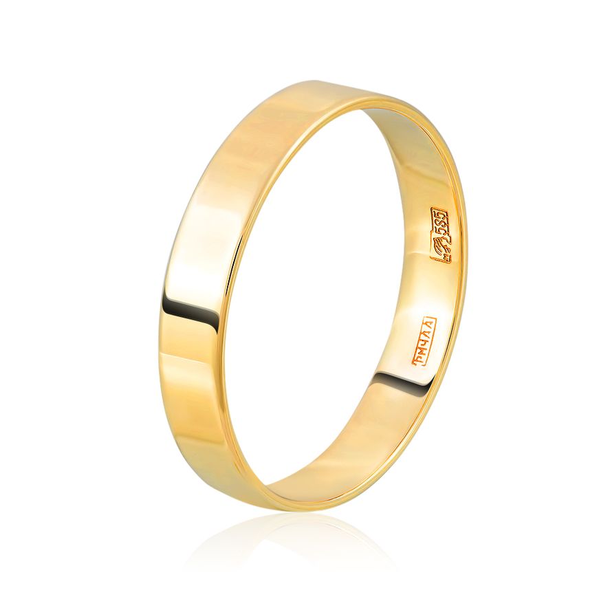 Кольцо обручальное плоское из желтого золота шириной 4 мм
