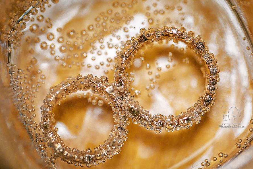 Обручальные кольца в пузырьках воздуха на дна стакана с минеральной водой. - фото 1431261 Фотограф Ульяна Иванова
