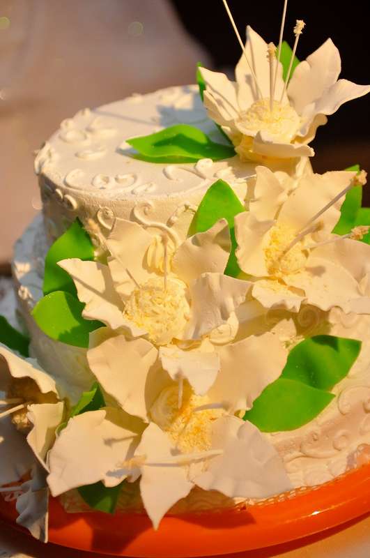 Двухъярусный свадебный торт, украшен каскадом сахарных цветов  - фото 784695 Идеальная Свадьба - свадебное агентство