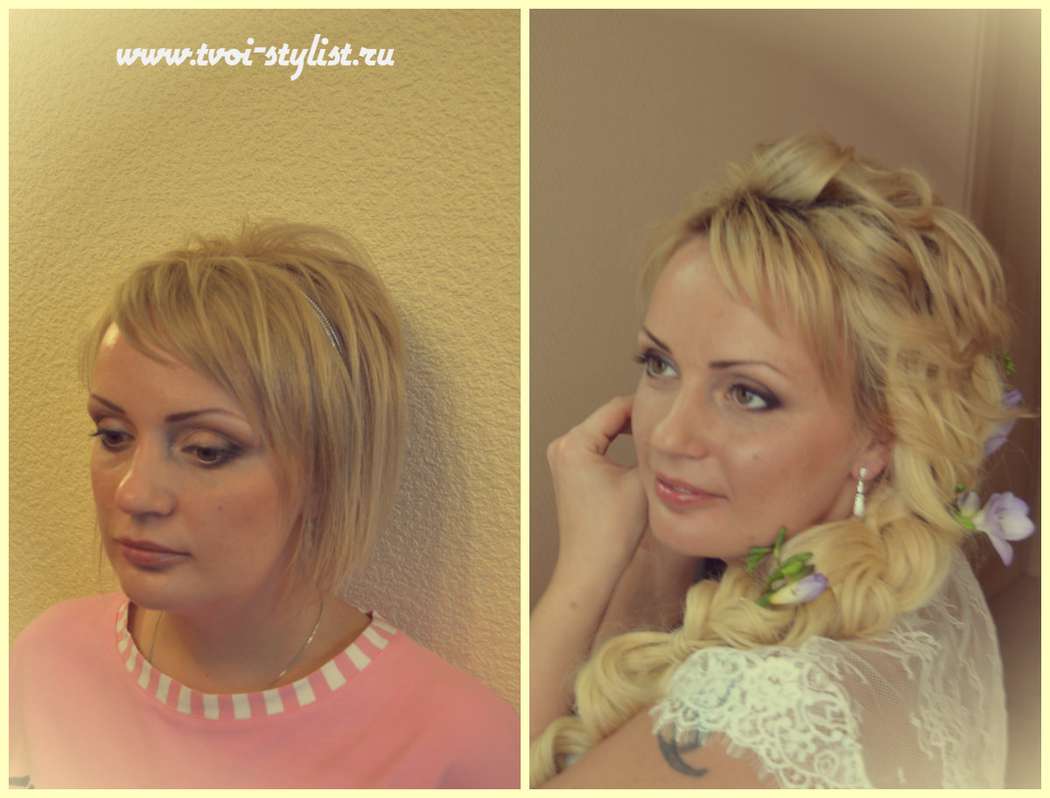 Свадебная причёска с накладными прядями на короткие волосы. - фото 1453463 Свадебный стилист Ирина Гваздикене