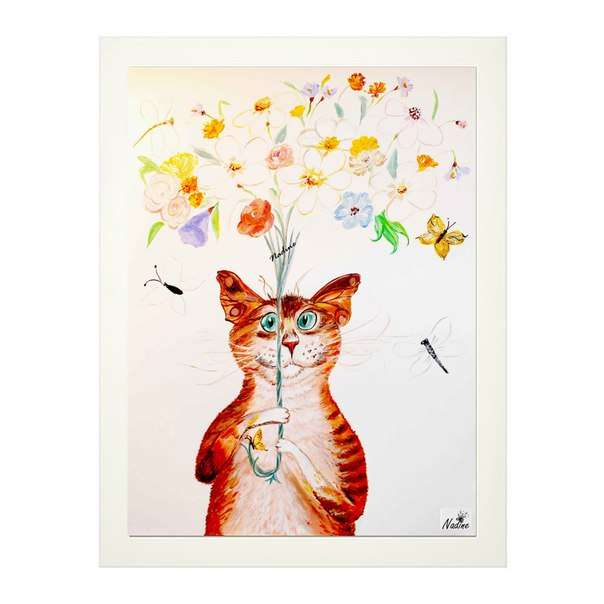 Дерево пожеланий "Рыжий кот" ручной работы 30х40 см. Поставьте свои отпечатки на цветочном зонте кота и свои пожелания=) Стоимость 1200 руб. - фото 1595989 Мастерская деревьев пожеланий NadineStudio