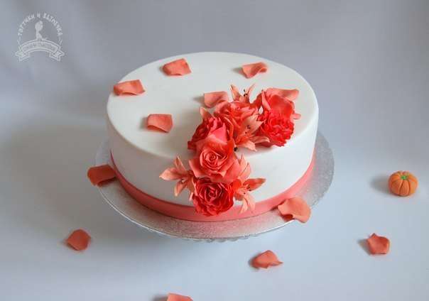 Свадебный тортик с цветами, ручной лепки. - фото 4925733 Джинни-Тыковка - Тортики
