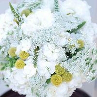 Букет невесты в белом цвете из фиалок, краспедии и аммии