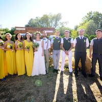 Жених и невеста их друзья и подружки в желтом