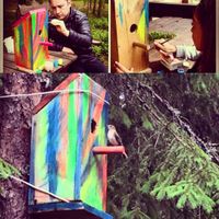 в скворечнике, который мы смастерили появился житель)