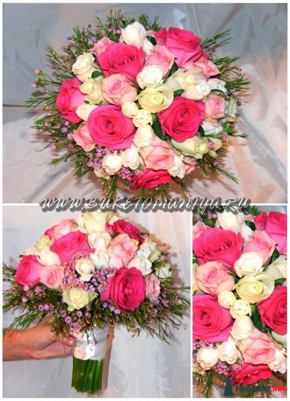 букет ярко-розовый из роз и фрезии - фото 323789 БукетоМания - свадебная флористика