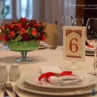 Юбилей в ресторане "Белладжио" - оформление салфеток, номера столов, цветочные композиции