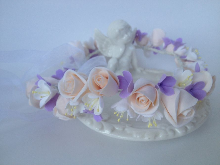 Веночек невесте с цветами из полимерной глины от студии Radugaflowers. Очень легкий, регулируется лентами. Возможен любой цвет - фото 4257231 Radugaflowers-букет невесты, аксессуары на свадьбу
