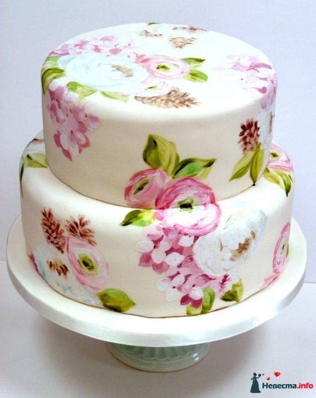 Двухъярусный белый торт на свадьбу, украшенный пионами - фото 455436 MissisSuperman