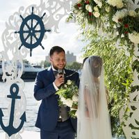 морская тема, морская свадьба, свадьба у воды, выездная регистрация, арка, синий