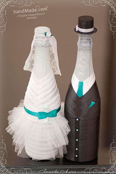 Украшение свадебных бутылок шампанского, декор стола на свадьбу, ручная работа на заказ - фото 7676230 Студия свадебного декора Handmade