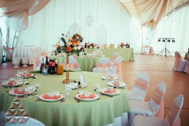 Фото 11138026 в коллекции Персиково-салатовая свадьба в зоне отдыха Горки. Шатер "Мыс" - "Shishka_decor" - студия декора