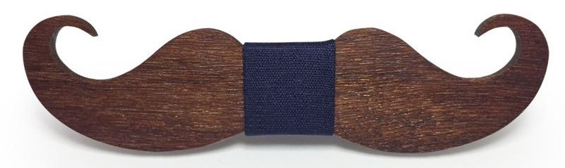 Деревянная галстук-бабочка усы из темного дерева с черной серединой