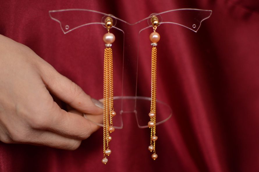Серьги - цепочки с розовым жемчугом "Жозефина"