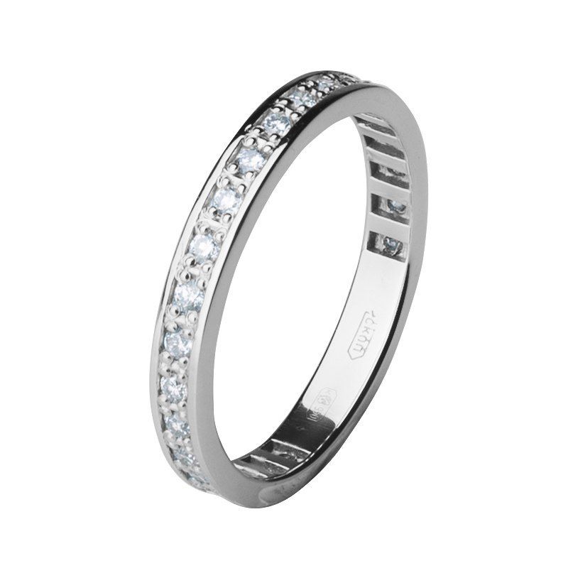 Обручальное кольцо из платины с дорожкой бриллиантов, 2,5 мм