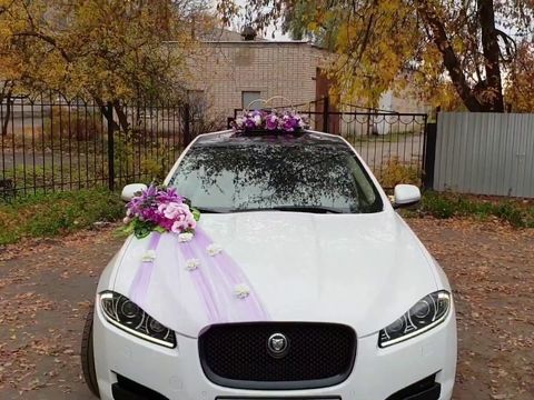 Белый Jaguar XF в свадебном украшении вариант 57 @auto-na-prokat.ru
